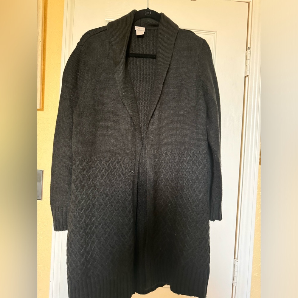 Chicos Black Cardigan Size 1. Women’s size 8-10. Gently used no tags